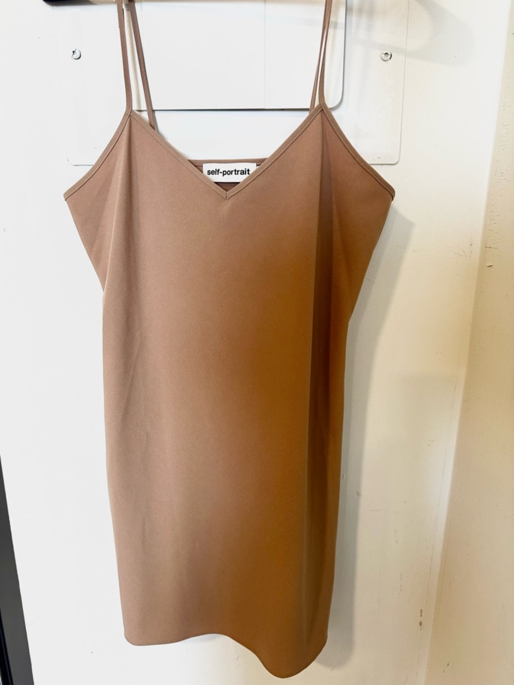 Self-Portrait Brown Satin V-Neck Dress